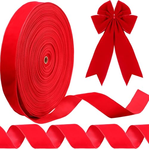 Syhood Weihnachts-Samtband mit Draht und Goldrand, wasserdicht, für Weihnachtskranz, Schleifen, Blumenhandwerk, Ornamente (6,3 cm x 274,4 m, Scharlachrot) von Syhood