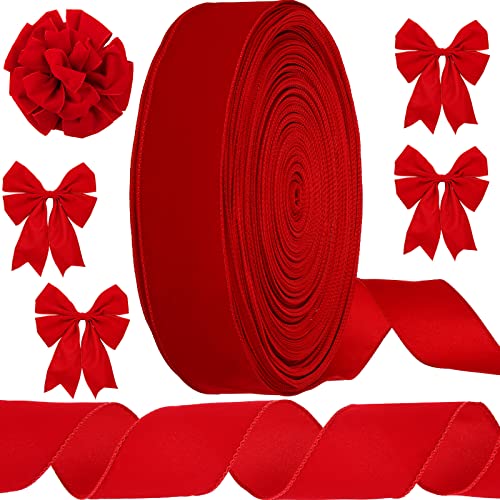 Syhood Weihnachts-Samtband mit Draht und Goldrand, wasserdicht, für Weihnachtskranz, Schleifen, Blumenhandwerk, Ornamente (6,3 cm x 91,4 m, Scharlachrot) von Syhood