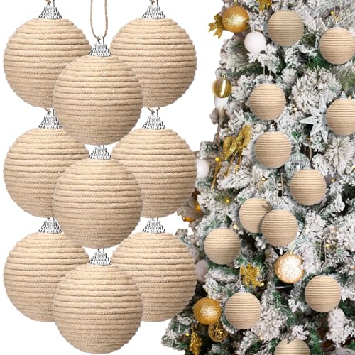Syhood Weihnachtskugeln, Boho, Bauernhaus, Juteseil, zum Aufhängen, Sackleinen, neutral, rustikal, Ornamente für Weihnachtsbaum, Urlaub, Kranz, Girlande, Hochzeit, Zuhause, 9 Stück von Syhood