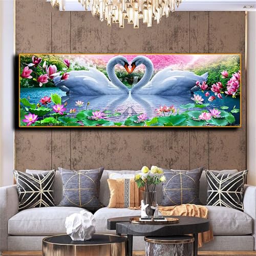 DIY 5D Diamant Malerei,Diamond Painting Groß，Kristall Strass Stickerei Bilder Diamant Malerei Kits für Geschenk/Wanddekoration Schwan,See 30x90cm-12x36 inch s-927 von Syiboo