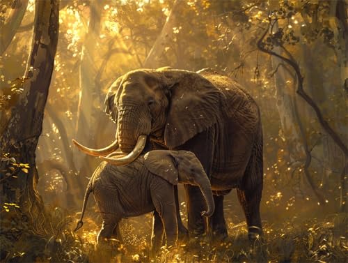 Diamond Painting Dschungel, 5D Diamond Painting Bilder Elefant Diamond Painting Erwachsene, Diamant Painting Kinder Anfänger Strass Stickerei Malerei Set, für Zimmer Deko Wohnzimmer,60x80cm -L80 von Syiboo