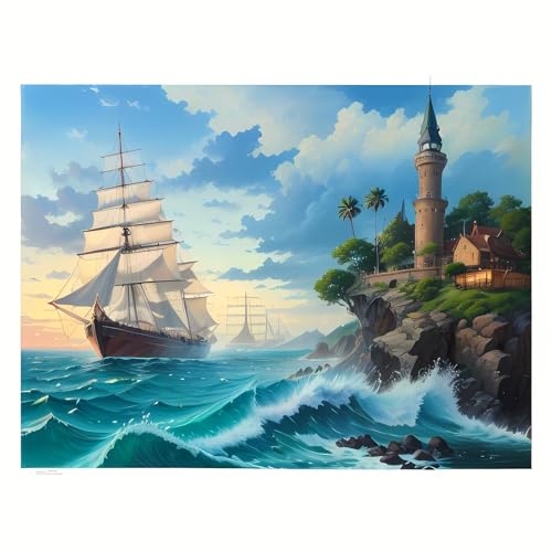 Syiboo Diamond Painting Segelboot, 5D DIY Diamond Painting Bilder Ozean, 40x60cm, Erwachsene Bastelset, Nicht zusammenklappbar von Syiboo