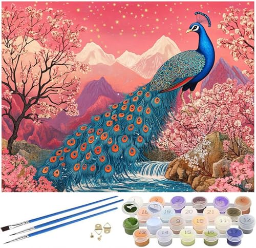 Malen Nach Zahlen Erwachsene Blume Motiv, Pfau Malen Nach Zahlen ab 7 Jahre Mädchen Geschenk, DIY Kinder Paint by Numbers 30x40cm Leinwand mit Pinseln und Acrylpigment für Zimmer Deko Aesthetic -1022 von Syiboo