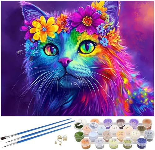 Malen Nach Zahlen Erwachsene Blume Paint by Numbers Katze Malen Nach Zahlen Kinder, 30x40cm Knitterfreie Leinwand Ölgemälde Set mit 3 Pinsel und Acrylfarbe, Wanddeko, Geschenke für Frauen -1029 von Syiboo