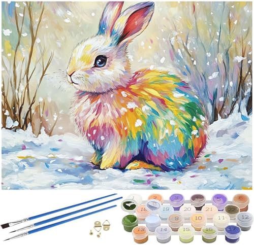 Malen Nach Zahlen Erwachsene Farbe Paint by Numbers Kaninchen Malen Nach Zahlen Kinder, 30x40cm Knitterfreie Leinwand Ölgemälde Set mit Pinsel und Acrylfarbe, Wanddeko, Geschenke für Frauen -1041 von Syiboo