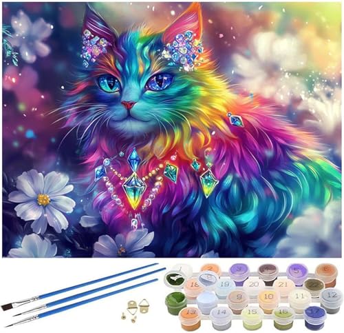 Malen Nach Zahlen Erwachsene Farbe Paint by Numbers Katze Malen Nach Zahlen Kinder, 30x40cm Knitterfreie Leinwand Ölgemälde Set mit 3 Pinsel und Acrylfarbe, Wanddeko, Geschenke für Frauen -1035 von Syiboo