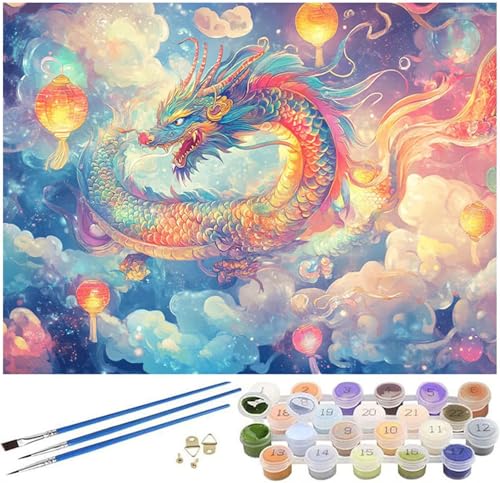 Malen Nach Zahlen Erwachsene Karikatur, Drachen Malen Nach Zahlen ab 7 Jahre Mädchen Geschenk, DIY Kinder Paint by Numbers 30x40cm Leinwand mit Pinseln und Acrylpigment für Zimmer Deko Aesthetic-1037 von Syiboo