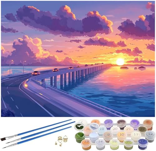 Malen Nach Zahlen Erwachsene Meer Paint by Numbers Brücke Malen Nach Zahlen Kinder, 30x40cm Knitterfreie Leinwand Ölgemälde Set mit 3 Pinsel und Acrylfarbe, Wanddeko, Geschenke für Frauen -1026 von Syiboo