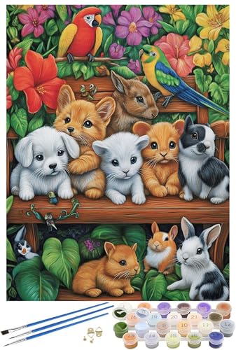 Malen Nach Zahlen Erwachsene Tier Paint by Numbers Niedlich Malen Nach Zahlen Kinder, 70x100cm Knitterfreie Leinwand Ölgemälde Set mit Pinsel und Acrylfarbe, Wanddeko, Geschenke für Frauen -1216 von Syiboo