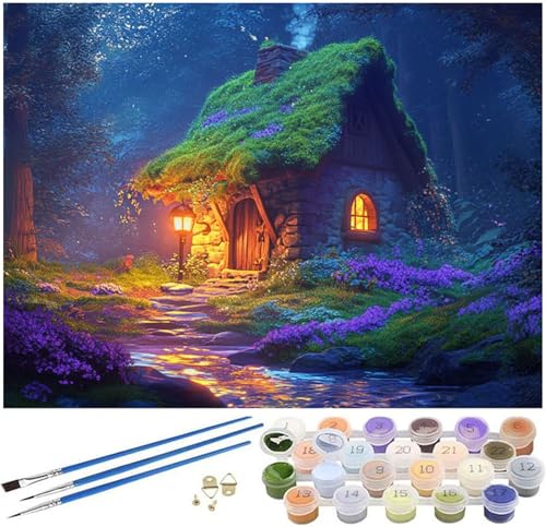Malen Nach Zahlen Erwachsene Wald Paint by Numbers Hütte Malen Nach Zahlen Kinder Bastelset, 30x40cm Knitterfreie Leinwand Ölgemälde Set mit Pinsel und Acrylfarbe, Wanddeko, Geschenke für Frauen -1047 von Syiboo