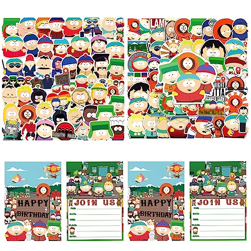 110pcs Southern Park Stickers + Uitnodigingskaarten voor feest Anime South Sticker Waterdicht Cartoon Sticker Einladungskarten Bagage Fles Laptop Telefoonhoes Skateboard Stickers Kids Fans Gift von Syijupo
