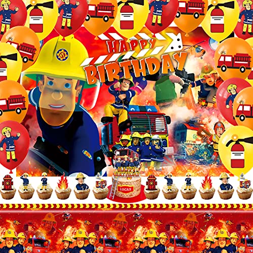 33PCS Feuerwehrmann Geburtstagsdeko Kindergeburtstag Deko Luftballons Fireman Party Set Kuchen Dekoration Supplies,für Kinder Party Deko von Syijupo