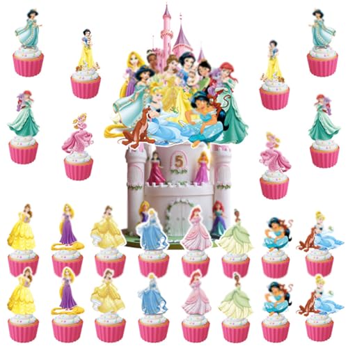 Syijupo 25 pcs Princess Cake Decoration Set, Cupcake Toppers, Cartoon Cake Topper, Birthday Party Supplies, Princess Cake Decoration von Syijupo