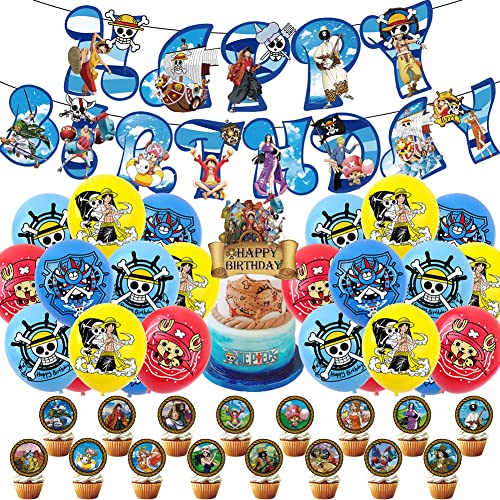 Syijupo 34Pcs Geburtstag cartoon Theme, Anime cartoon Geburtstag Dekoration, cartoon Party Supplies, Ballon, Banner, Cake Toppers, Geburtstagsdeko für Kinder Partydekorationen von Syijupo