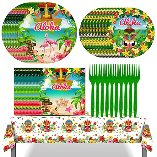 Syijupo 51 Stück Hawaii Party Plate Geschirr Set, Party Dinner Teller Papiertasse Tischdecke, Sommer-Flamingo-Teller-Geschirr-Tischdecke von Syijupo