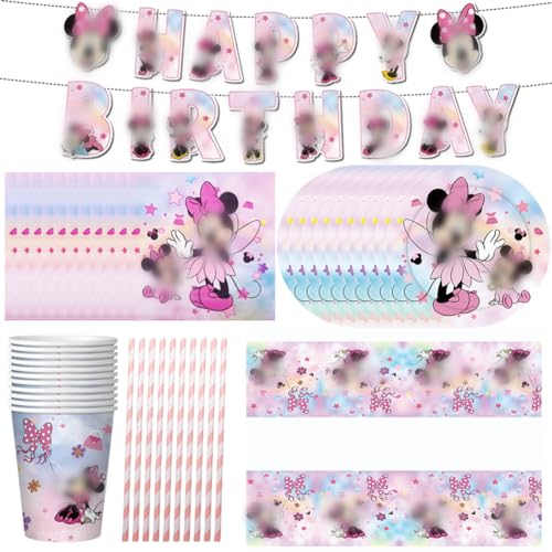 Syijupo 52 pcs Party Tableware, Plates, Cup, Paper Towel, Stroh, Tablecloth, Happy Birthday Banner,Cartoon Mouse Party Supplies Set -10 People von Syijupo
