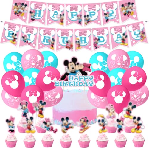 Syijupo Cartoon mouse Geburtstag Party Dekoration, Cake Topper Banner Ballons, für Cartoon Mouse Themed Geburtstag Party Dekorationen,Cartoon Mouse Luftballons Geburtstagsdeko-32pcs von Syijupo