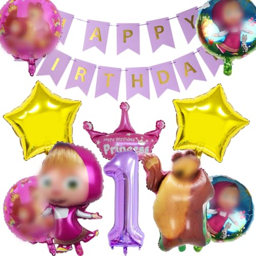 Syijupo Geburtstag Dekoration Set,Mascha und Der Bär Folienballon,Mascha und der Bär Geburtstag Deko 1 Jahre,Kindergeburtstag Party Ballon Deko Supplies-11pcs von Syijupo