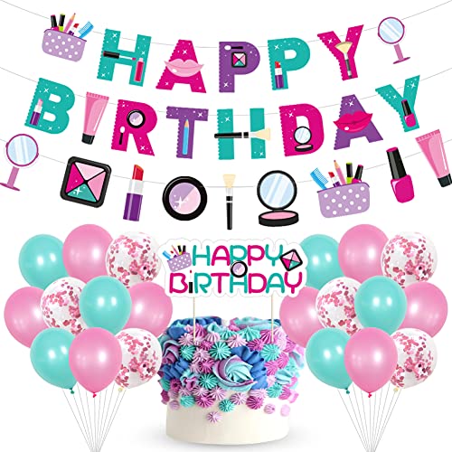 Syijupo Geburtstagsdeko, Spa Birthday Party Accessories, Makeup Happy Birthday Banner, Spa Party Balloons, Cake Topper, Make Up Birthday Decoration von Syijupo