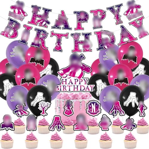 Syijupo Mittwoch Geburtstag Dekorationen,32 Stück Mittwoch Geburtstag Party Supplies Includes Happy Birthday Banner, Balloons, Cupcake Toppers, Cake Topper Überraschung Geschenk für Fans von Syijupo