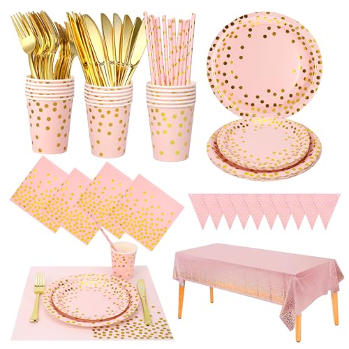 186 Stück Rosa-gold Partygeschirr,Partyzubehör Pappteller Set,Wiederverwendbar Papier Geschirr Set einschließlich Tischdecke Teller Becher Servietten zum Geburtstag,Hochzeiten,Jubiläums 25 Gäste 186 Stück Rosa-gold Partygeschirr,Partyzubehör Pappteller Set,Wiederverwendbar Papier Geschirr Set einschließlich Tischdecke Teller Becher Servietten zum Geburtstag,Hochzeiten,Jubiläums 25 Gäste von Sylken