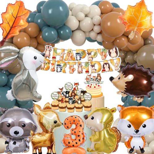 Sylphlikeoniric Waldtiere Geburtstag Deko 3 Jahre, Dschungel-Tiermuster Ballonbogen mit Folienballons, Banner, Sticker & mehr für Jungen & Mädchen, Grün Sylphlikeoniric Waldtiere Geburtstag Deko 3 Jahre, Dschungel-Tiermuster Ballonbogen mit Folienballons, Banner, Sticker & mehr für Jungen & Mädchen, Grün von Sylphlikeoniric