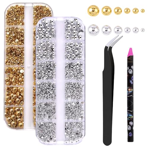24 Tabletts Halbperlen Nagelperlen, luxuriöse 3DGold und Silber Nagelperlen für Nagelkunst, ABS-Perlen in Gemischten Größen Edelsteine ​​für Nägel, Verzierungen, Make-up, Kleidung (Gold+Silber B) von Symphonyw