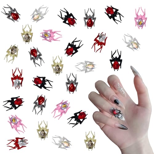 30 Stück Halloween Nail Charms, 3D Halloween Nagelkunst Edelsteine mit Strasssteine, Spinnen Gold Silber Black Nägel Schmuck für DIY Nageldesign 30 Stück Halloween Nail Charms, 3D Halloween Nagelkunst Edelsteine mit Strasssteine, Spinnen Gold Silber Black Nägel Schmuck für DIY Nageldesign von Symphonyw