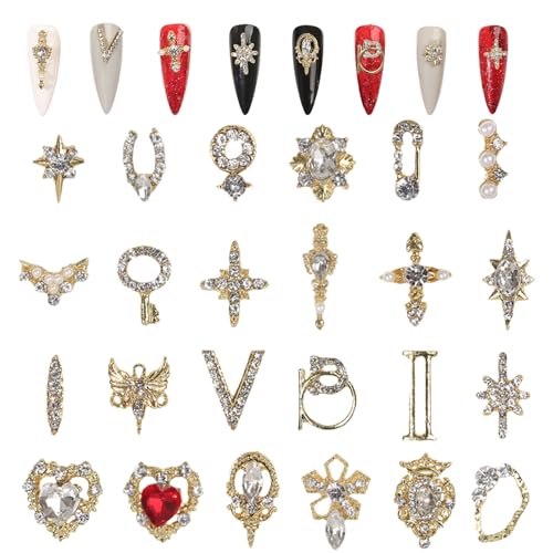 3D Nagel Charms, 24 Stück glänzende Nagel Strasssteine Edelsteine Herz Kreuz Nagel Kunst Charms Gold Metall Nagelschmuck Luxus Kristall Nagel Kunst Dekoration für Nageldesign DIY Handwerk 3D Nagel Charms, 24 Stück glänzende Nagel Strasssteine Edelsteine Herz Kreuz Nagel Kunst Charms Gold Metall Nagelschmuck Luxus Kristall Nagel Kunst Dekoration für Nageldesign DIY Handwerk von Symphonyw