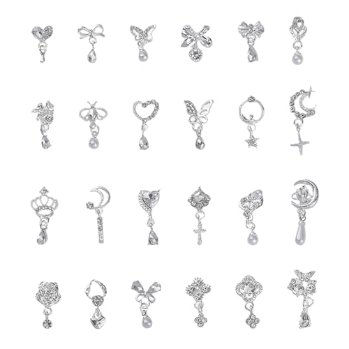 3D Nail Charms, 24 Pcs glänzende Nagel Strass Edelsteine Schmetterling Blume Herz Bogen Dangle Nail Art Charms Silber Metall Nagelschmuck Luxus Nail Art Dekoration für Nageldesign DIY Handwerk 3D Nail Charms, 24 Pcs glänzende Nagel Strass Edelsteine Schmetterling Blume Herz Bogen Dangle Nail Art Charms Silber Metall Nagelschmuck Luxus Nail Art Dekoration für Nageldesign DIY Handwerk von Symphonyw