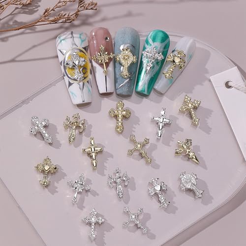 80 Pcs Kreuz Nagel Charms für Nagelkunst, 3D Metall Kristall Kreuz Nagel Dekorationen, Legierung Nagel Nieten und Strasssteine für Frauen Mädchen DIY Schmuck Handwerk Zubehör (80 Stück Gold+Silber) 80 Pcs Kreuz Nagel Charms für Nagelkunst, 3D Metall Kristall Kreuz Nagel Dekorationen, Legierung Nagel Nieten und Strasssteine für Frauen Mädchen DIY Schmuck Handwerk Zubehör (80 Stück Gold+Silber) von Symphonyw