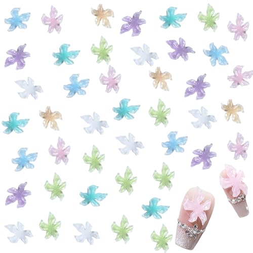Blume Nagel Charms, 100 Stück 3D Hibiscus Nägel Zubehör Flower Nageldesign Glitzersteine Luminous Nagelkunst Strasssteine Nagel Edelsteine für Mädchen Frauen DIY Deko (Mehrfarbige) von Symphonyw