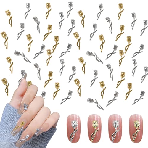 Blumen Nagel Charms, 60 Stück Gold Silber Rosa Nagelschmuck, Legierung Nagelkunst Charms für Nail Art Zubehör Nagel Dekoration DIY Craft Blumen Nagel Charms, 60 Stück Gold Silber Rosa Nagelschmuck, Legierung Nagelkunst Charms für Nail Art Zubehör Nagel Dekoration DIY Craft von Symphonyw