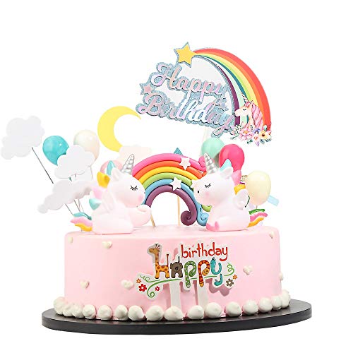 Einhorn-Geburtstagskuchenaufsatz, 23-teilig, Einhorn-Regenbogenwolken, Luftballons, Happy Birthday, Kuchendekorationen, Partyzubehör Einhorn-Geburtstagskuchenaufsatz, 23-teilig, Einhorn-Regenbogenwolken, Luftballons, Happy Birthday, Kuchendekorationen, Partyzubehör von Symphonyw