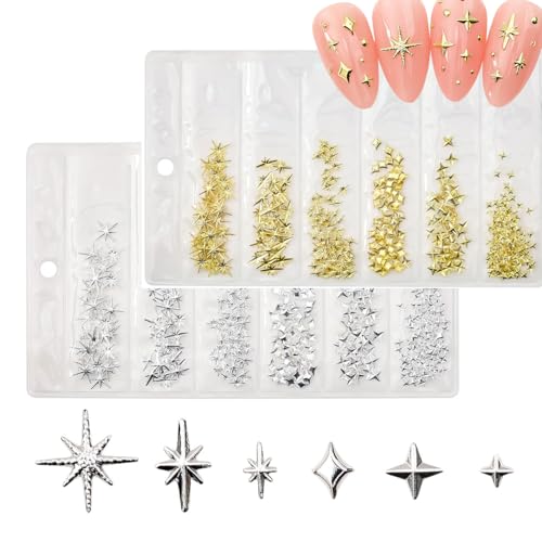 Gold Silber Nagel Schmuck, 750 STK 3D Stern Nagelkunst Dekorations, Glänzende Legierung Nagel Edelsteine Deko für Nageldesign Zubehör (Gold + Silber A) Gold Silber Nagel Schmuck, 750 STK 3D Stern Nagelkunst Dekorations, Glänzende Legierung Nagel Edelsteine Deko für Nageldesign Zubehör (Gold + Silber A) von Symphonyw