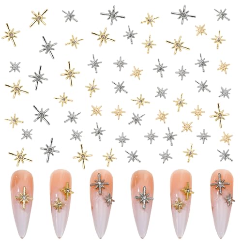 Gold Silber Nagel Schmuck, 60 Stk Metall Star Nagelkunst Dekorations, Star Nail Studs Design Glänzende Legierung Nagel Edelsteine Deko für Nageldesign Zubehör Gold Silber Nagel Schmuck, 60 Stk Metall Star Nagelkunst Dekorations, Star Nail Studs Design Glänzende Legierung Nagel Edelsteine Deko für Nageldesign Zubehör von Symphonyw