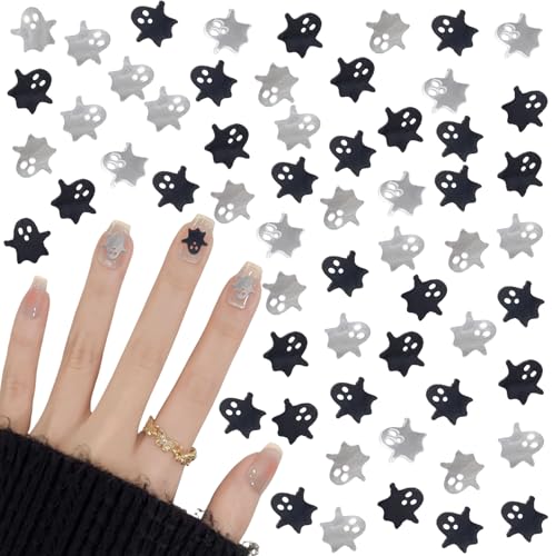 Halloween Geister Nagel Charms, 100 Stück Süße Weiße Geister Nageldekorationen aus Harz, Halloween Nagelkunst Schmuck Steine für Frauen und Mädchen DIY-Maniküre-Zubehör von Symphonyw