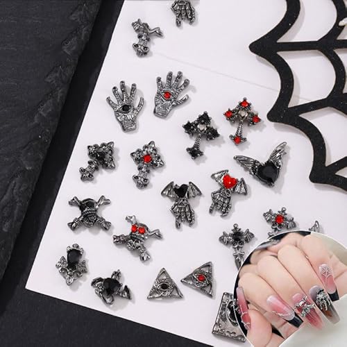Halloween Nagelkunst Charms, 60 Stk Legierung Schädel Spinne Fledermaus Kürbis Totenkopf Nagel Edelsteine Schmuck for Frauen Strasssteine Nägel Design Zubehör (Set B) von Symphonyw