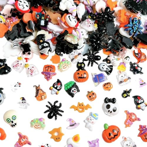 Halloween Nagelschmuck, 120 Stück Mini Kürbis Totenkopf Nagel Charms, Halloween Nagelschmuck für Frauen Halloween Maniküre Dekoration von Symphonyw