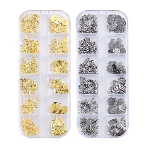 Halloween Nail Charms, 2 Boxen Gold Silber Geister Schädel Kürbis Stern Herz Nagelkunst Steine, 3D Legierung Nagel Edelsteine für DIY Nageldesign Halloween Nail Charms, 2 Boxen Gold Silber Geister Schädel Kürbis Stern Herz Nagelkunst Steine, 3D Legierung Nagel Edelsteine für DIY Nageldesign von Symphonyw