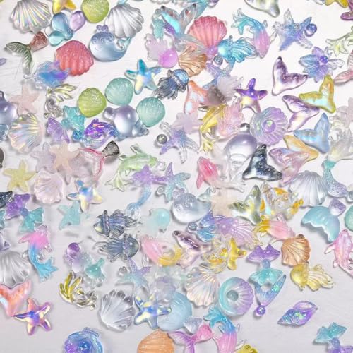 Harz Muschel Nagel Charms, 200 Pcs 3D Meerjungfrau Nagel Kunst Dekorationen, Ozean Thema Nagel Dekorations Designs für Frauen Mädchen DIY Maniküre Dekoration (200 mix) von Symphonyw