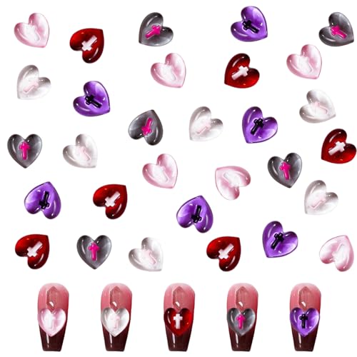 Herz Nail Art Charms, 50 Stück Valentines Harz Nagel Dekorationen, 3D Kreuz Herz Nagel Edelsteine für Frauen Mädchen Valentinstag Nagel Kunst Design DIY Handwerk Schmuck von Symphonyw