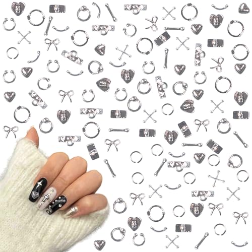 Kreuz Nagel Charms, 120 Stück Vintage Nagelkunst Dekorations, 3D Legierung Gothic Retro Punk Herzen Stern Nägel Edelsteine für Frauen Mädchen DIY Schmuck Handwerk Zubehör (D) von Symphonyw