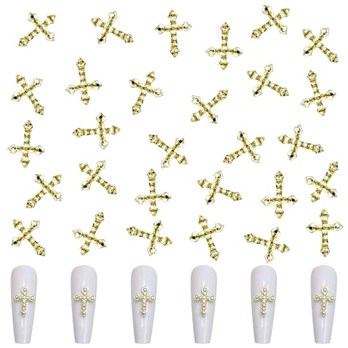 Kreuz Nagel Charms für Nagelkunst, 100 Stück Metall Kreuz Nägel Deckorations, 3D Legierung Nagel Edesteine für Frauen Mädchen DIY Schmuck Handwerk Zubehör (Gold) von Symphonyw
