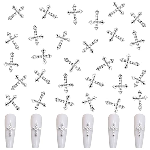 Kreuz Nagel Charms für Nagelkunst, 100 Stück Metall Kreuz Nägel Deckorations, 3D Legierung Nagel Edesteine für Frauen Mädchen DIY Schmuck Handwerk Zubehör (Silber) von Symphonyw