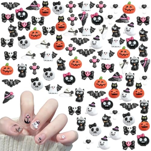 Nägelkunst Charms, 90 Stk Halloween Acryl Steine für Nagel Dekorations, 3D Halloween Maniküre Zubehör Süße Geist Nagelkunst Edelsteine für DIY-Bastelarbeiten (MIX-E) von Symphonyw