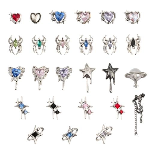 Nagel Kunst Charms, 26 Stück Mixed Styles Nagel Strasssteine, 3D Herz Stern Spinnen Nagel Edelsteine Dekorations for Mädchen Frauen DIY Nageldesign Nagel Kunst Charms, 26 Stück Mixed Styles Nagel Strasssteine, 3D Herz Stern Spinnen Nagel Edelsteine Dekorations for Mädchen Frauen DIY Nageldesign von Symphonyw