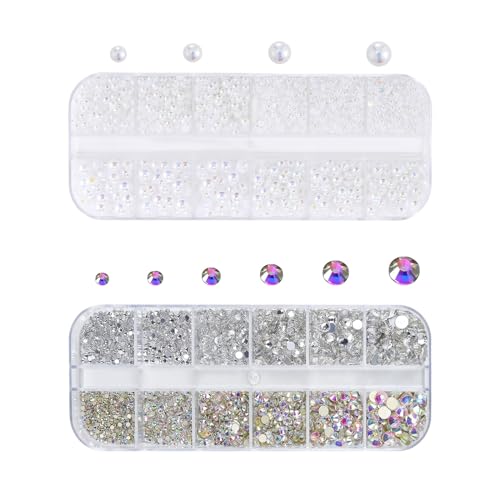 Symphonyw Nagelperlen, 2 Boxen mit 3D-Nagelanhänger, Flache Rückseite Transparent AB-Kristall Nagelkunst Strasssteine Edelsteine Weiße Nagelperlen für DIY Nagelkunst Dekoration Symphonyw Nagelperlen, 2 Boxen mit 3D-Nagelanhänger, Flache Rückseite Transparent AB-Kristall Nagelkunst Strasssteine Edelsteine Weiße Nagelperlen für DIY Nagelkunst Dekoration von Symphonyw