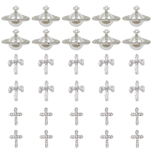 Planet Nail Art Charms, 30 Stück Legierung Kreuz Nagel Dekorations, 3D Nagelschmuck Acryl Nagel Zubehör für Frauen Mädchen Nagel Dekoration (Silber) Planet Nail Art Charms, 30 Stück Legierung Kreuz Nagel Dekorations, 3D Nagelschmuck Acryl Nagel Zubehör für Frauen Mädchen Nagel Dekoration (Silber) von Symphonyw