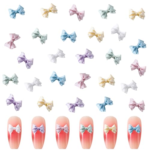 Schleifen Nagel Dekorations, 100 Stück Acryl Nail Gems Nagelzubehör, Elegante Bowkont Nail Charms für Frauen DIY Maniküre Tipps Handwerk Deko Zubehör (6 Farbe) von Symphonyw